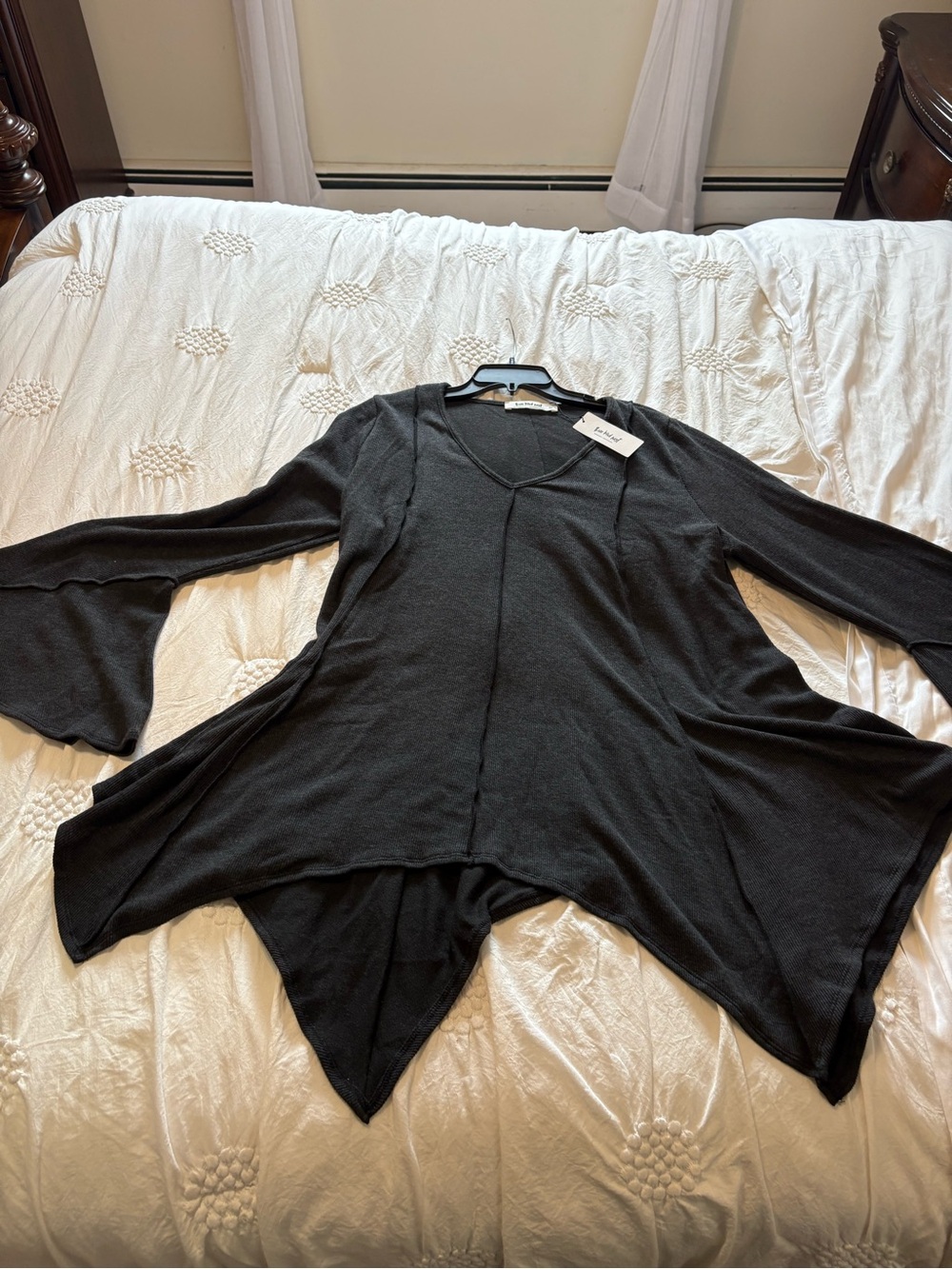Three Bird Nest Black Asymmetrical Handkerchief Hem Tunic